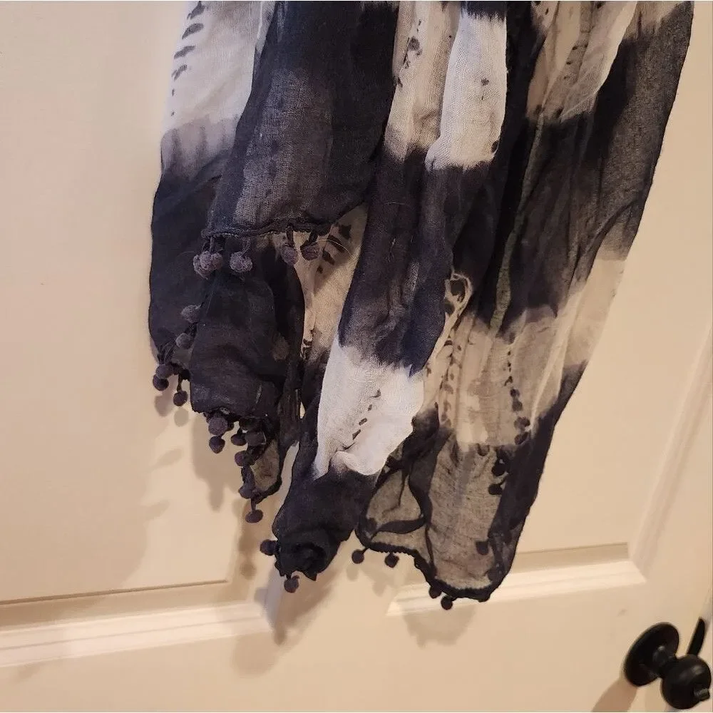 Black and white sheer pompom scarf